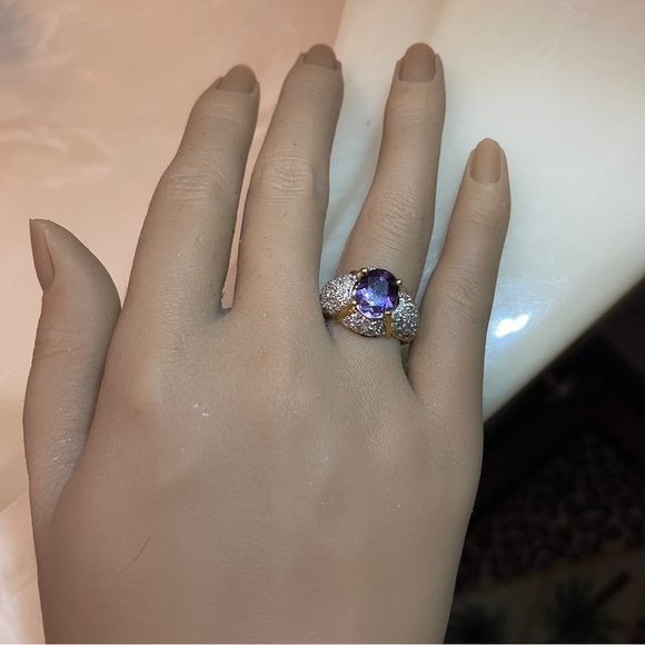 🍾Gorgeous 925 Silver Amethyst & Zircon Dome Dinner Ring! - Picture 12 of 14